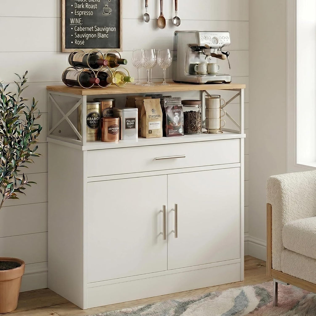 White Farmhouse Coffee Bar Cabinet