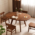 Walnut Solid Wood Extendable Round Oval Dining Table with Storage