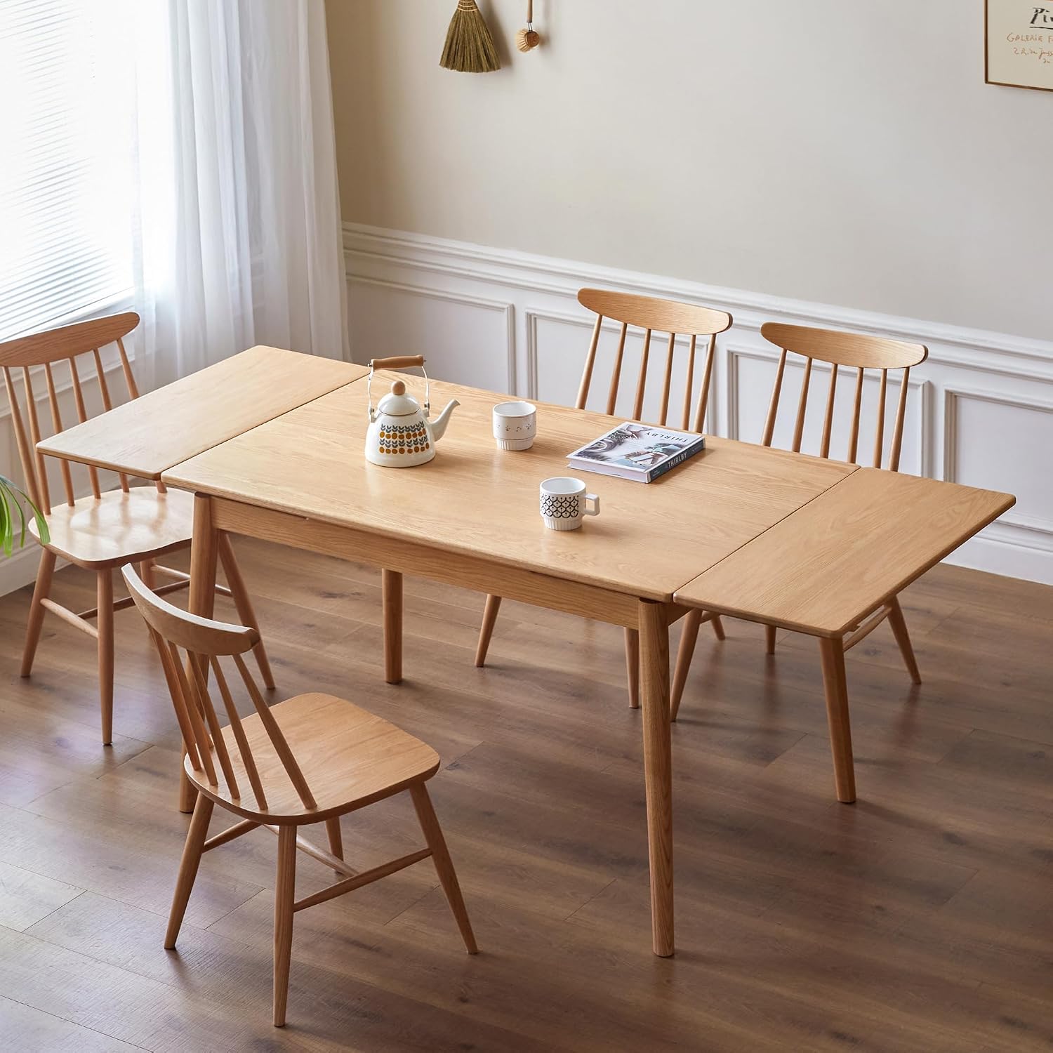 Natural Oak Mid Century Extendable Dining Table for 6-10