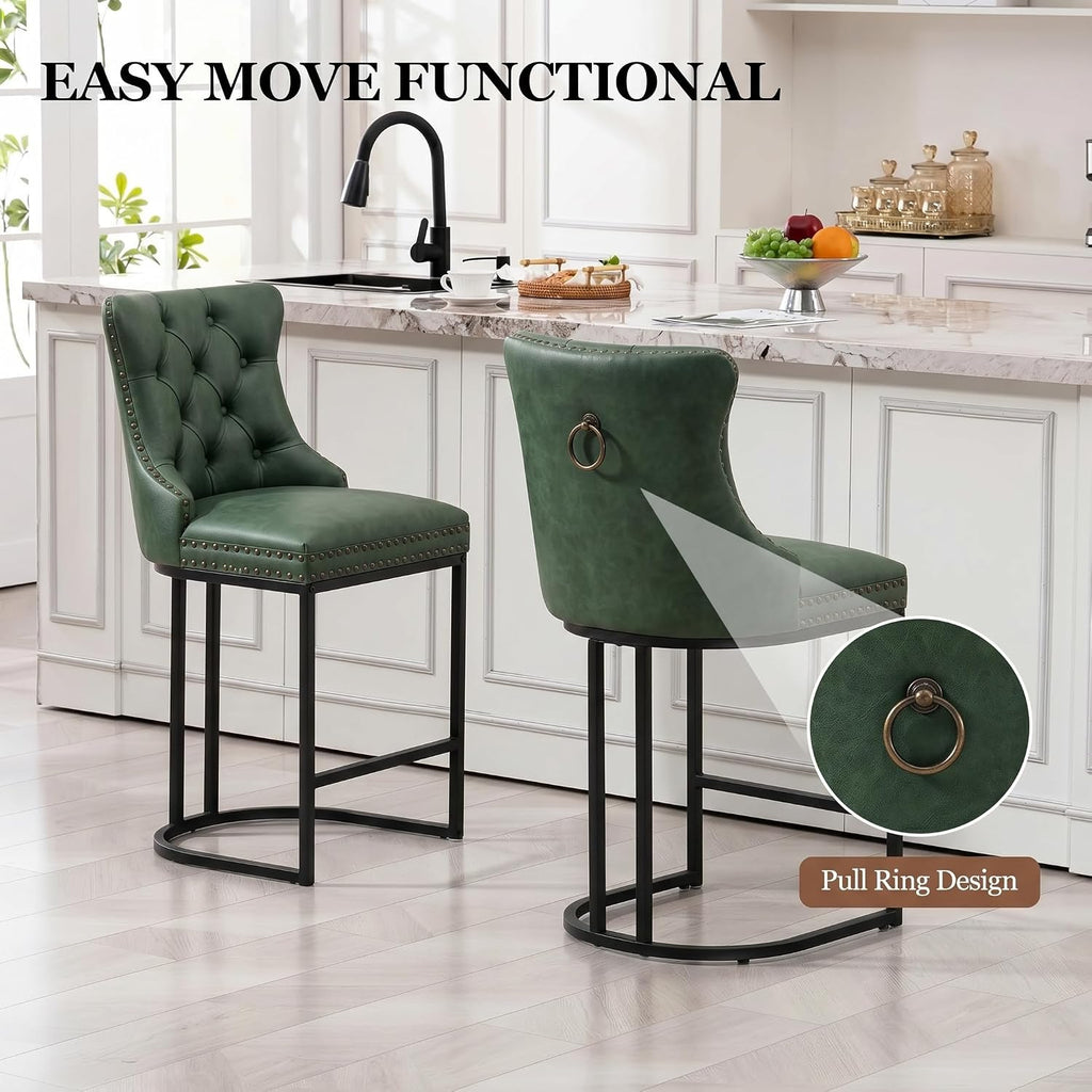 Green Metal Leg Counter Stools Set of 2