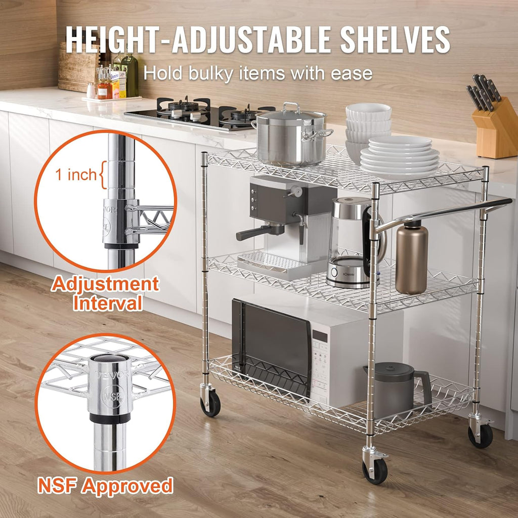 3-Tier Steel Rolling Kitchen Cart