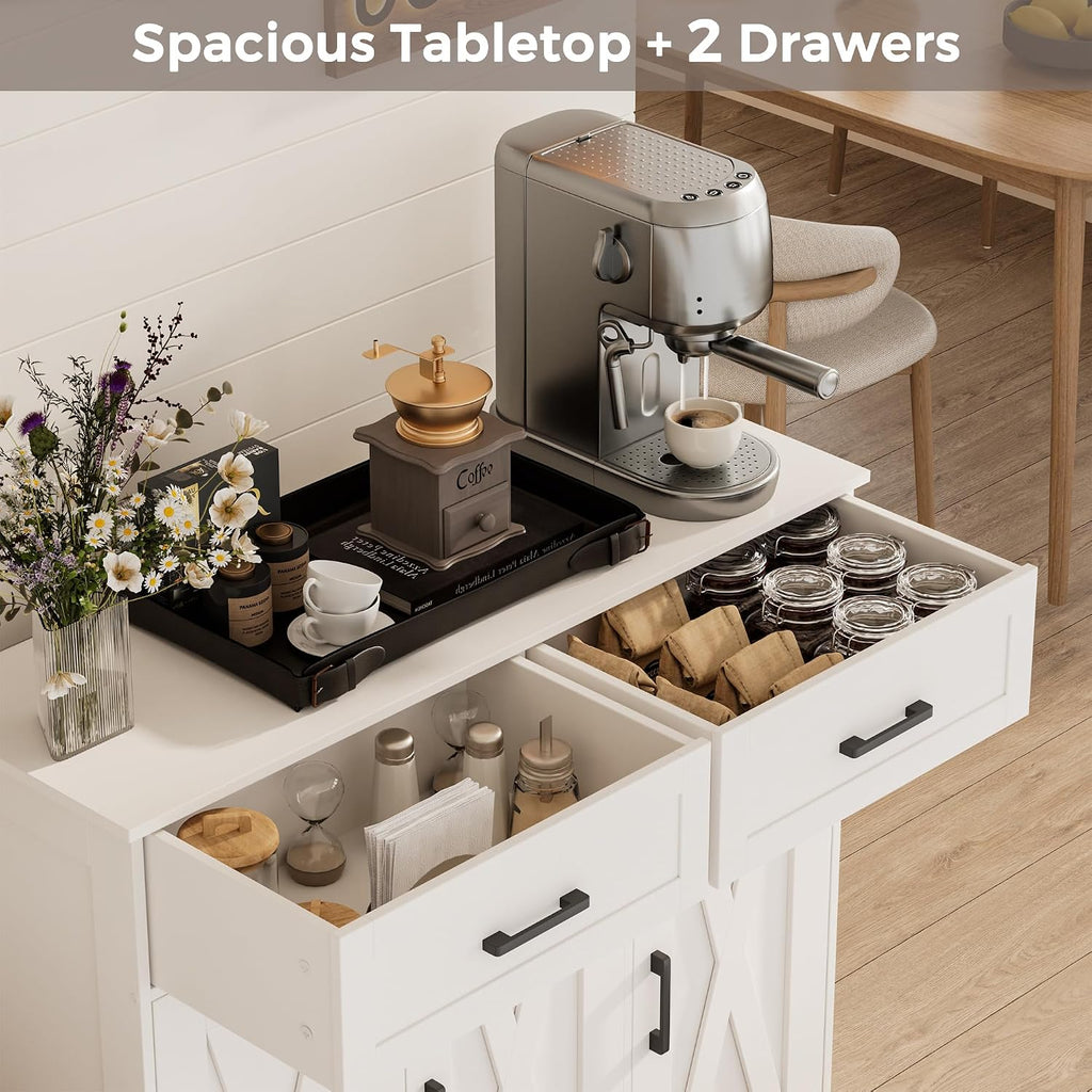 White Farmhouse Coffee Bar Sideboard