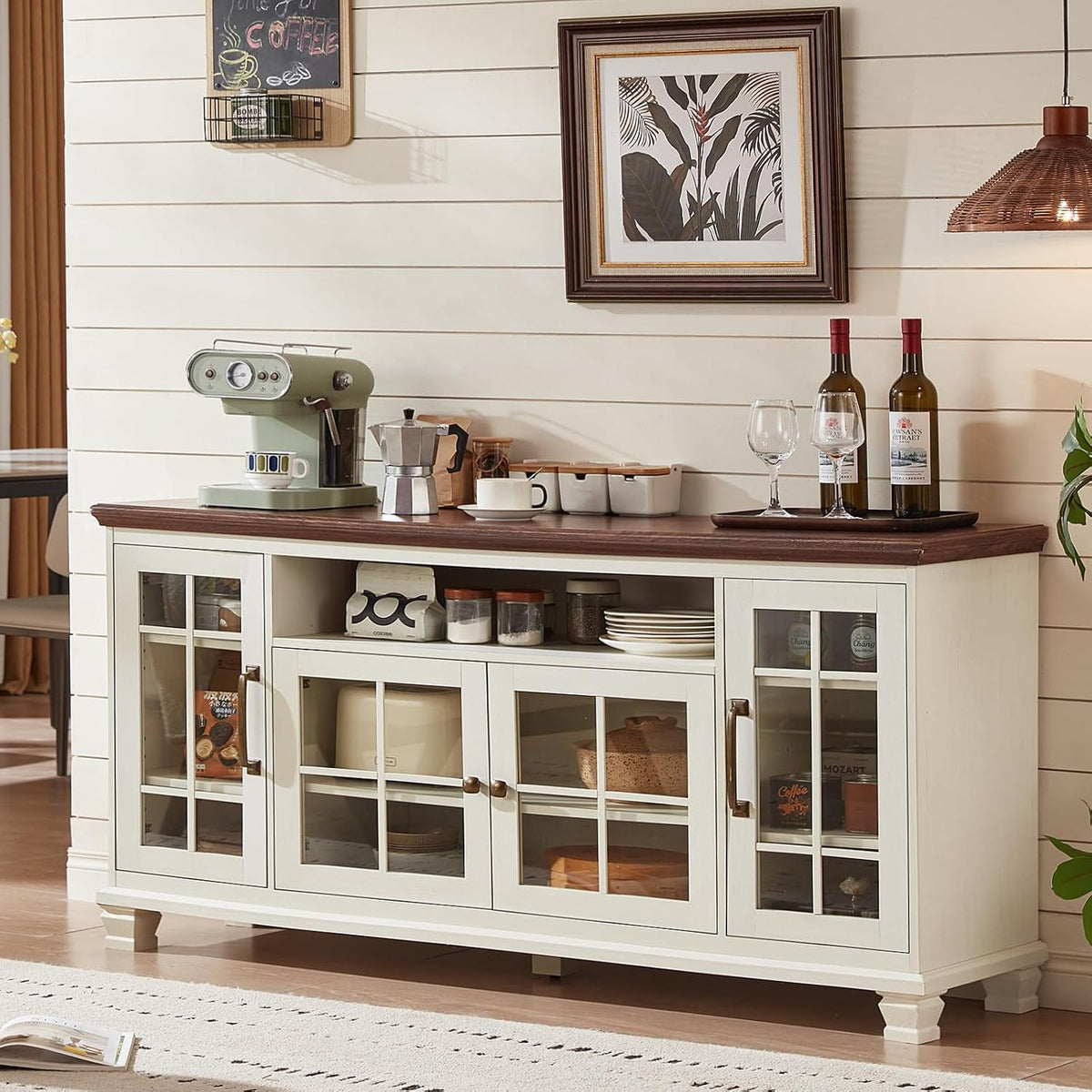 Vintage White Glass Door Sideboard