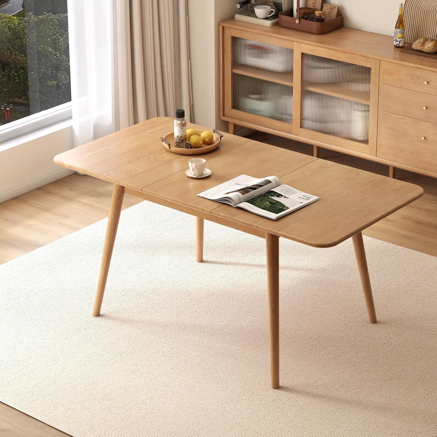 Natural Oak Extendable Dining Table Mid Century Modern