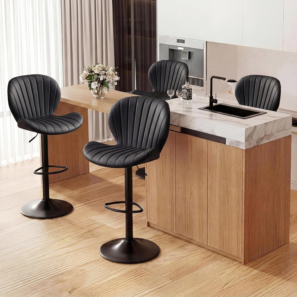 Black Adjustable Swivel Bar Stools Set of 4