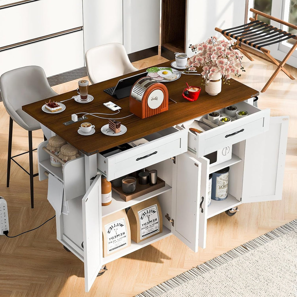 White Farmhouse Rolling Kitchen Island
