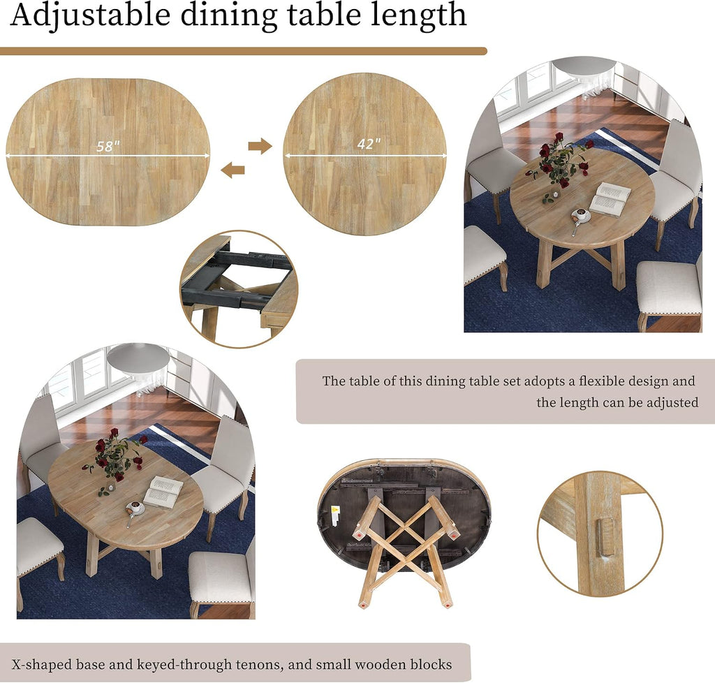 Natural Farmhouse Extendable Oval Dining Table for 4-8