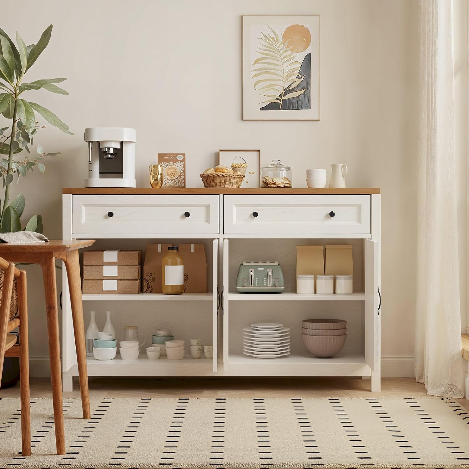 White Rustic Brown Farmhouse Sideboard