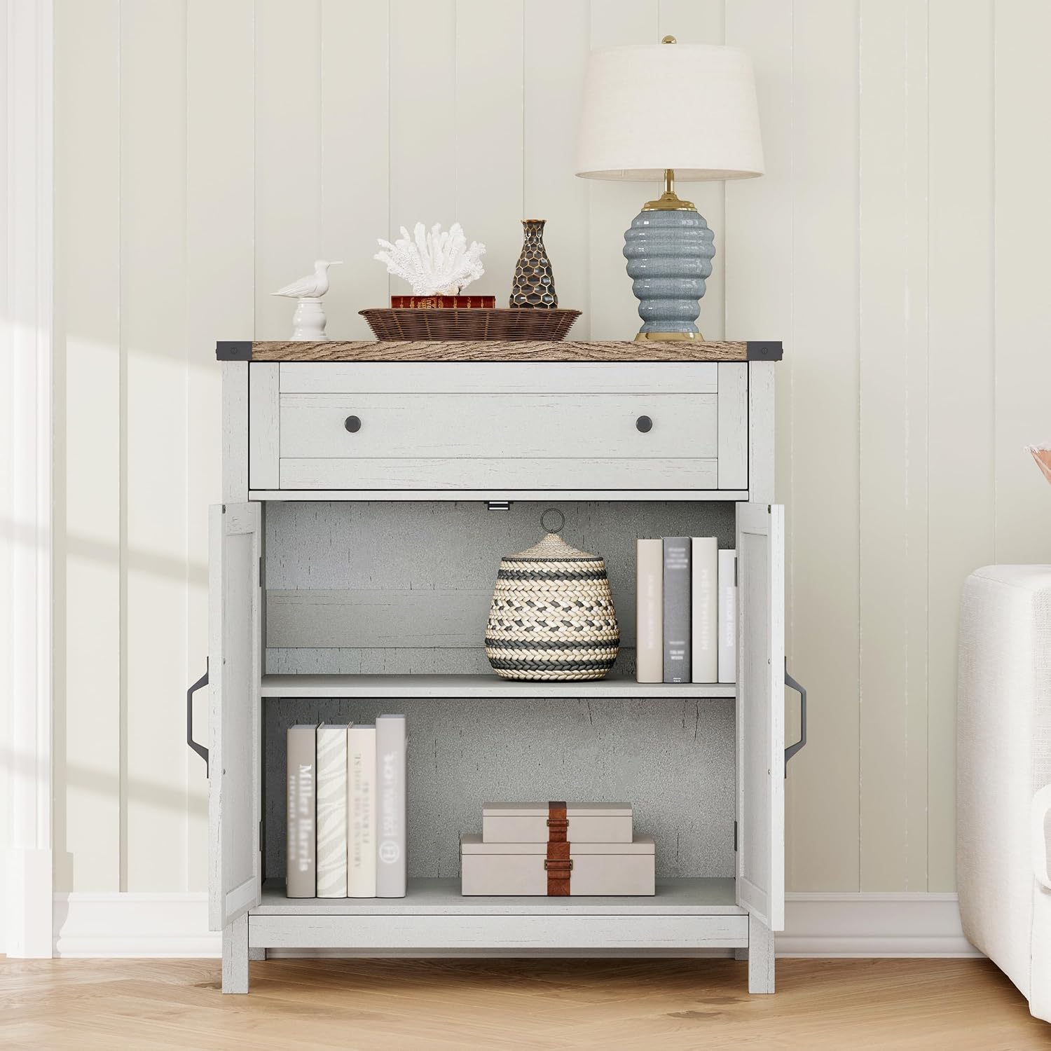 White Farmhouse Coffee Bar Sideboard
