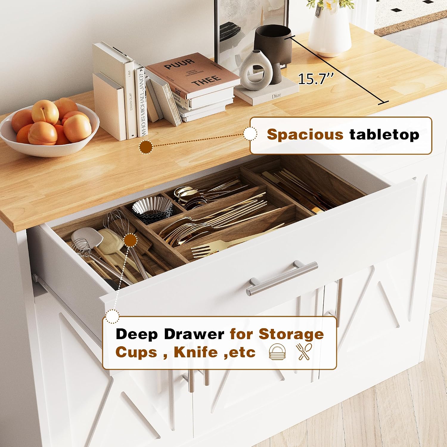 White Farmhouse Coffee Bar Cabinet