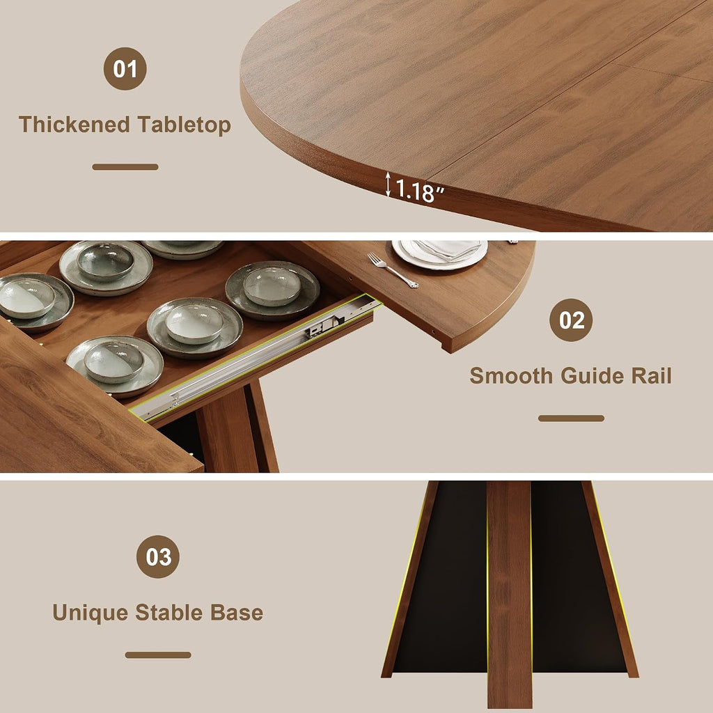 Rustic Brown Extendable Round Oval Dining Table for 4-8