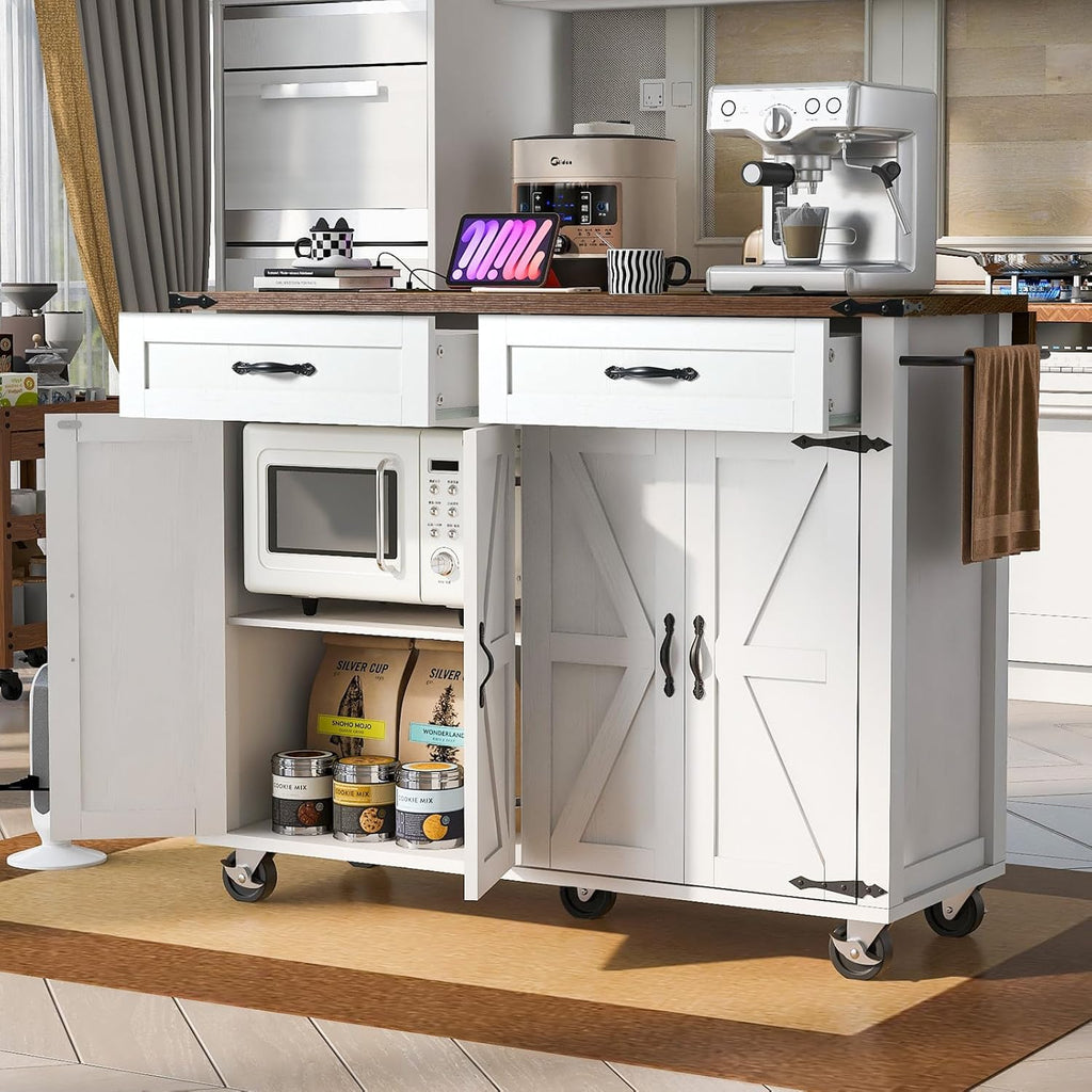 White Farmhouse Rolling Kitchen Island