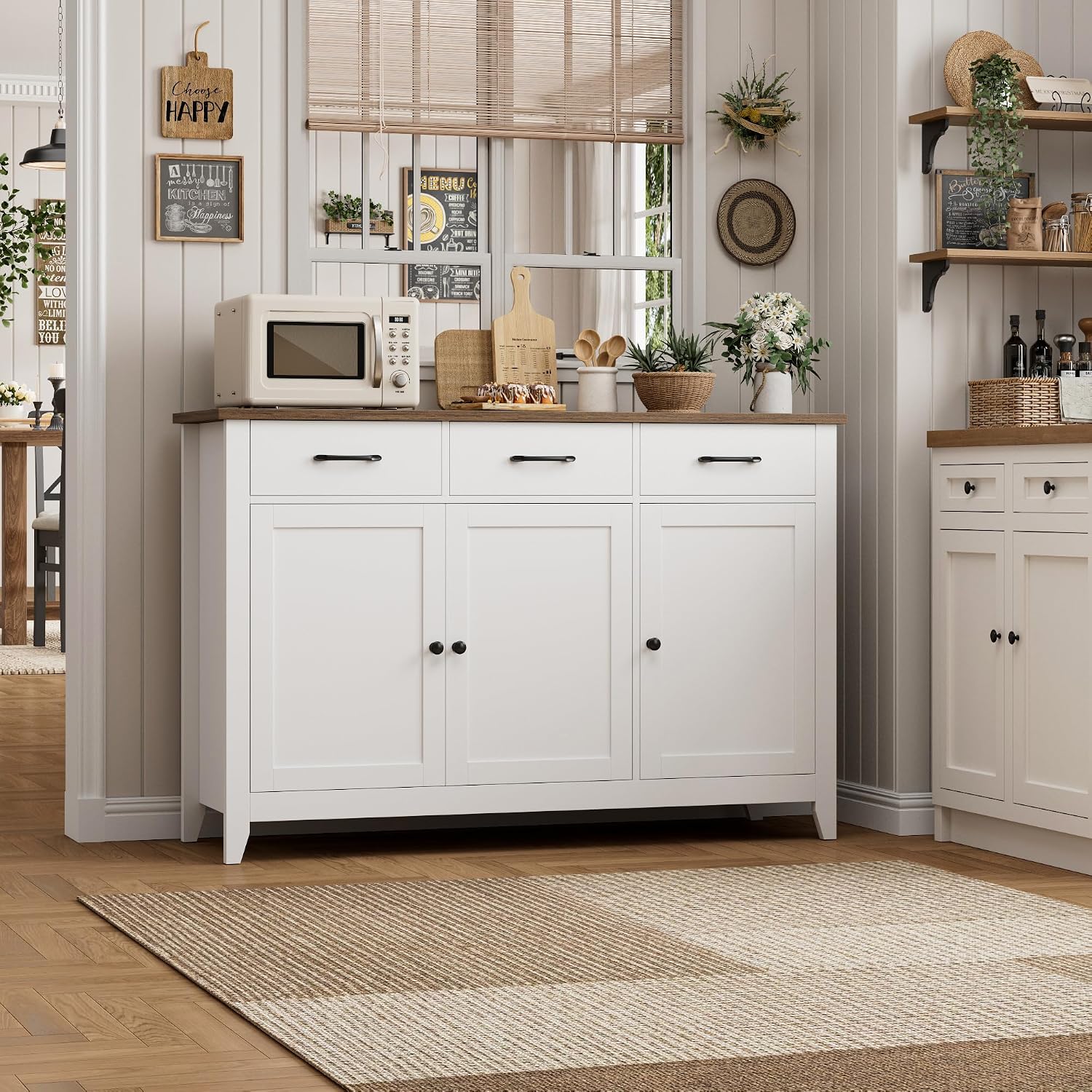 White Farmhouse Coffee Bar Sideboard