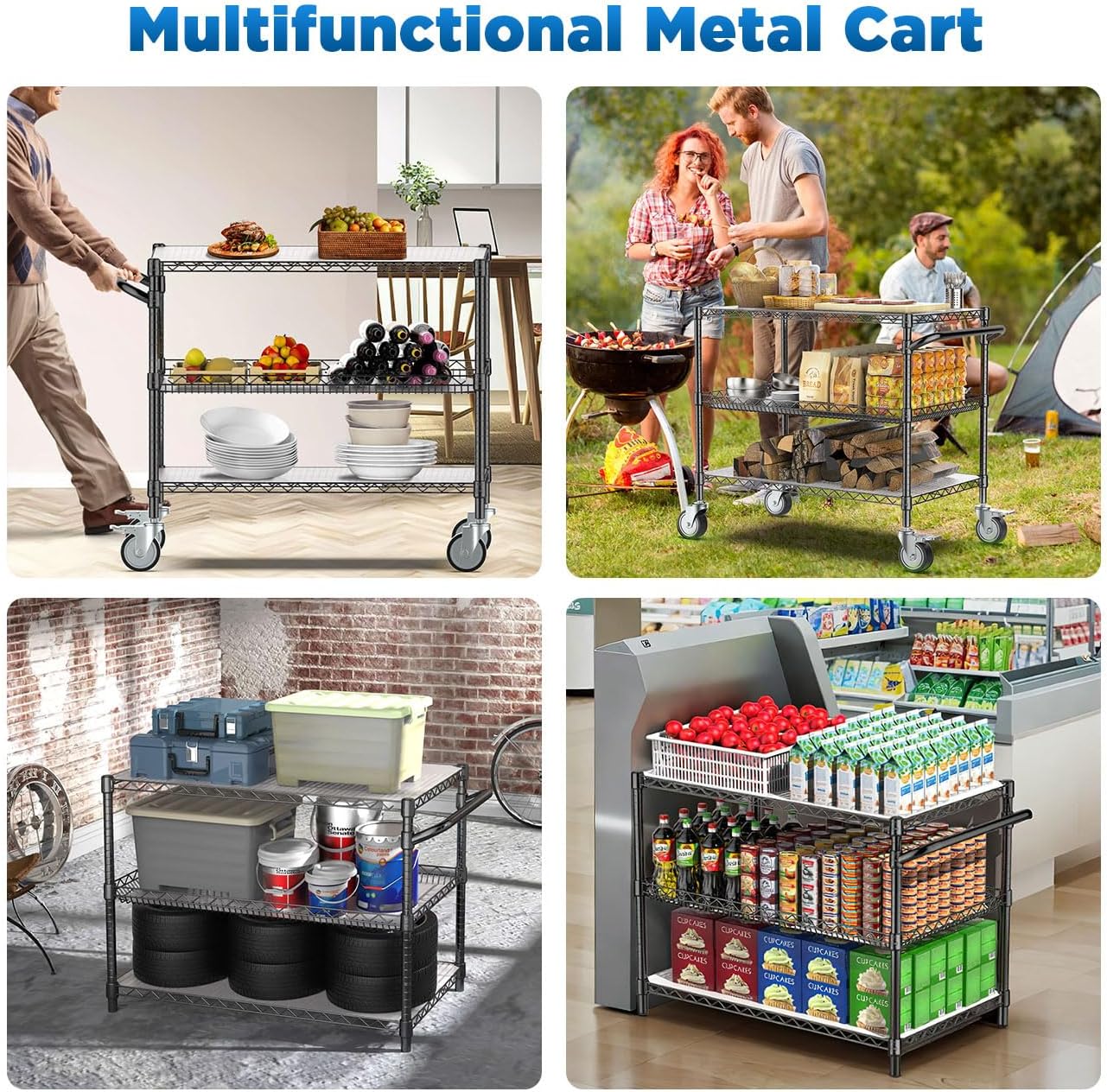 Black Heavy Duty Rolling Storage Cart