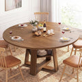 Brown Pedestal Extendable Round Oval Dining Table with Storage