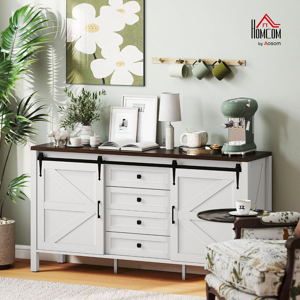 Distressed White Barn Door Sideboard