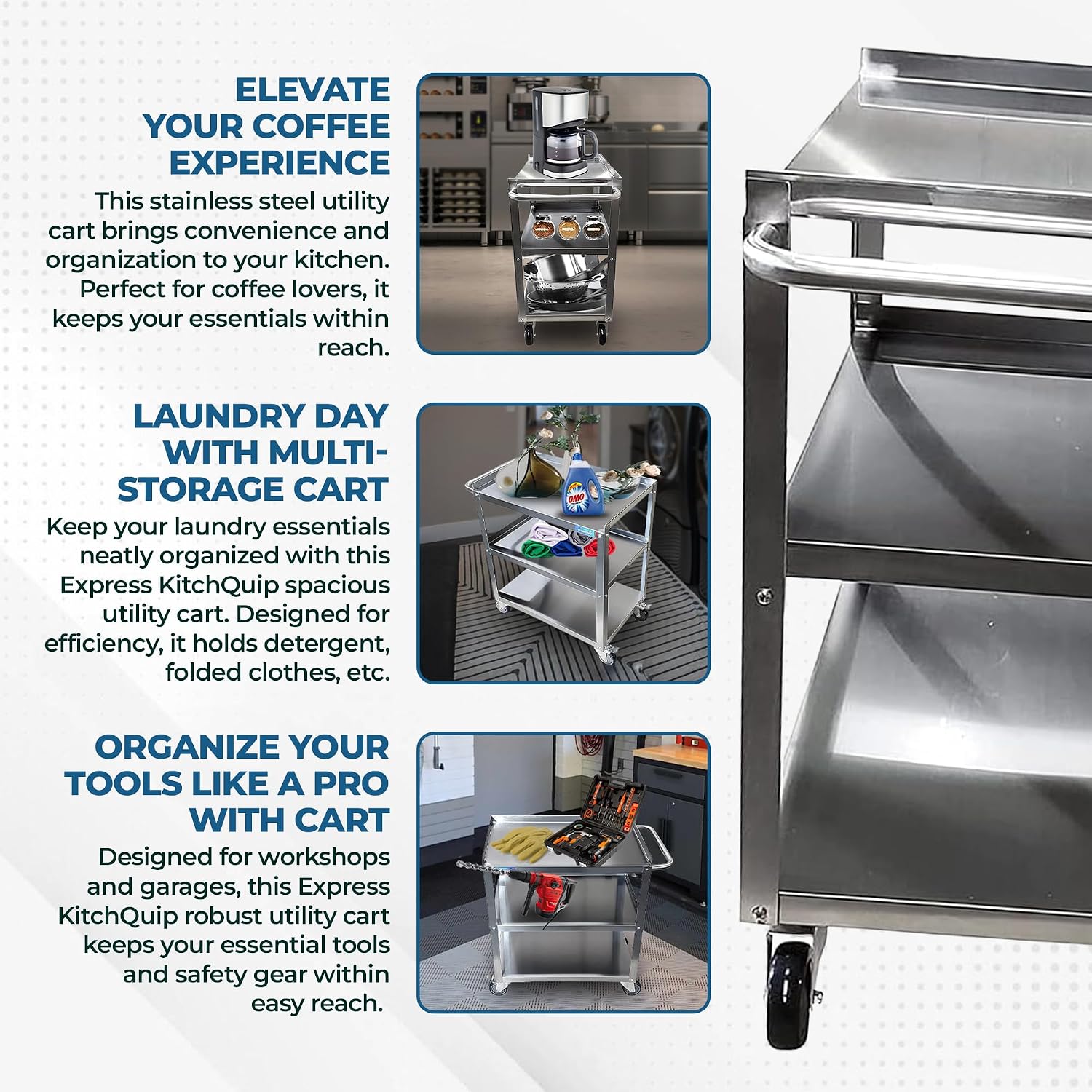 3-Tier Stainless Steel Rolling Cart