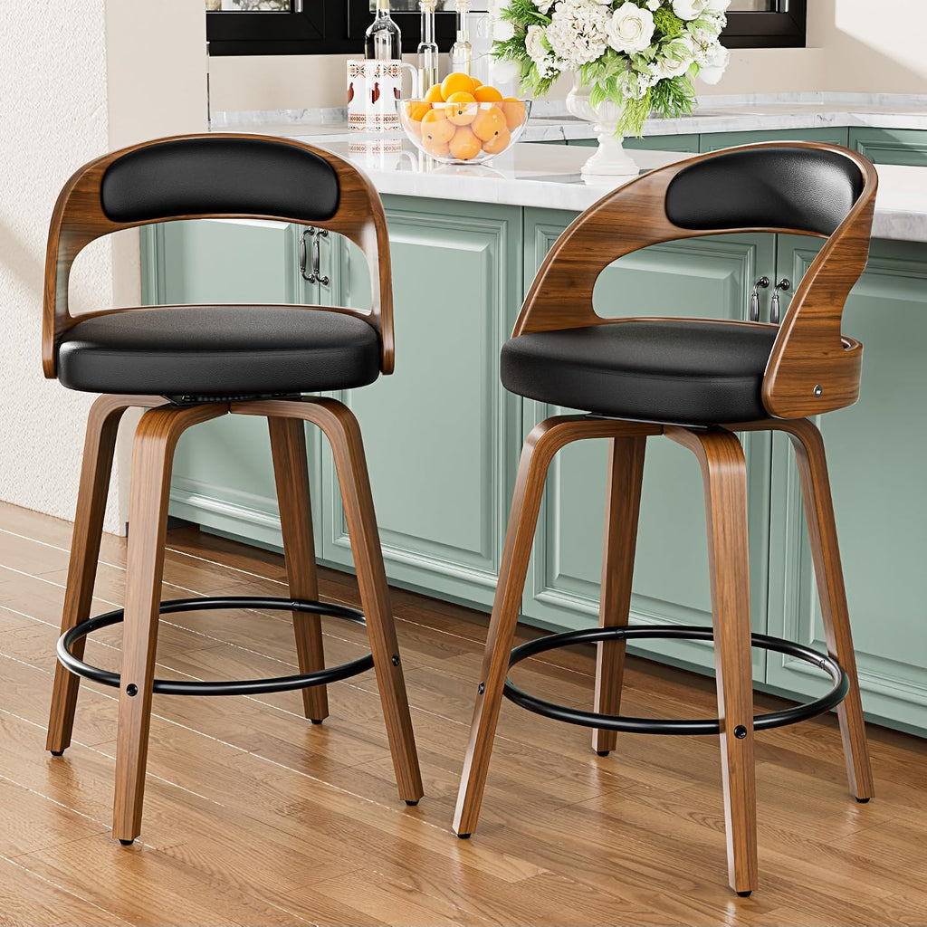 Black Bentwood Swivel Counter Stools Set of 2