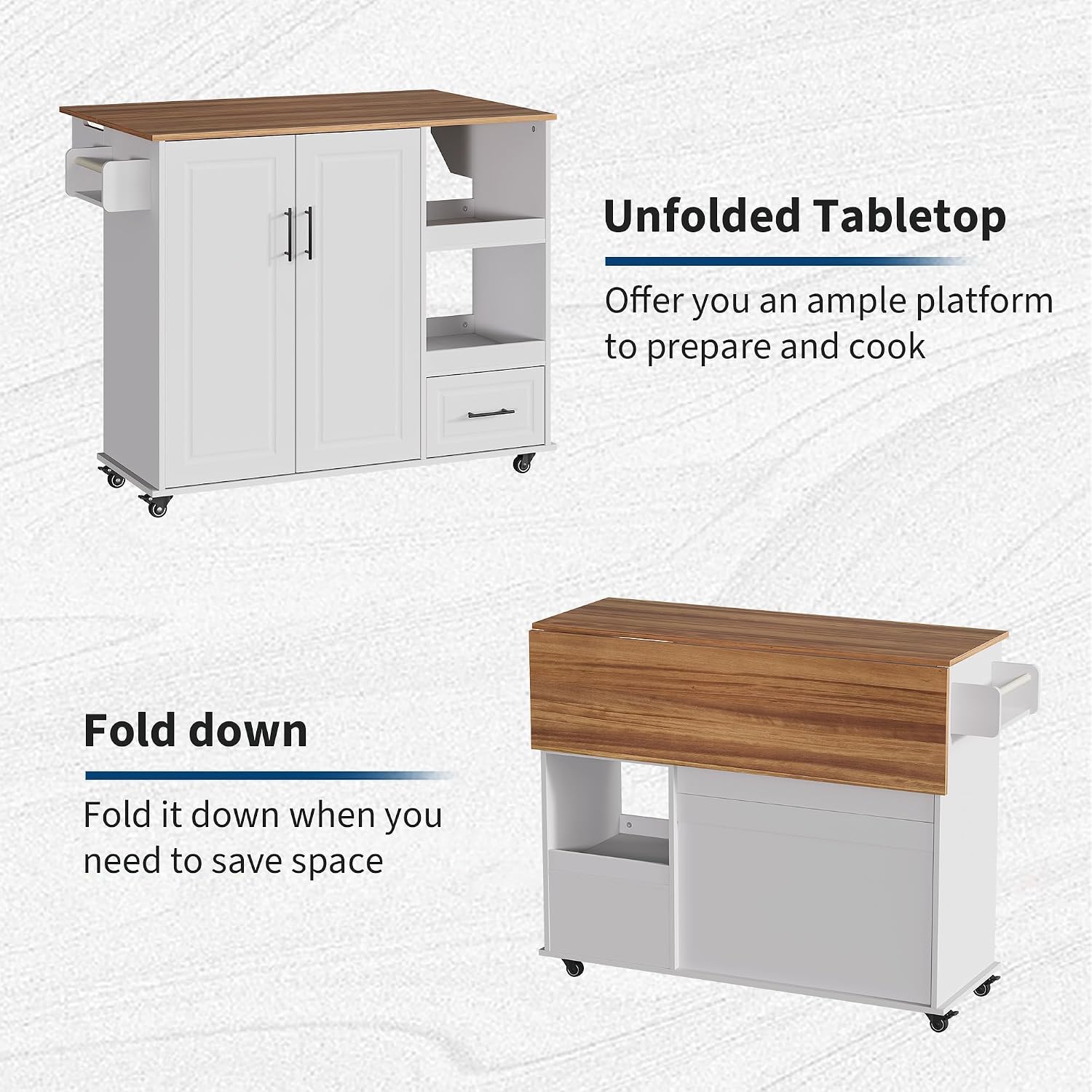Rubber Wood Rolling Kitchen Island