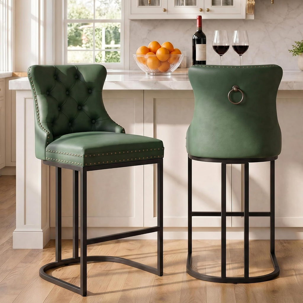 Green Metal Leg Counter Stools Set of 2