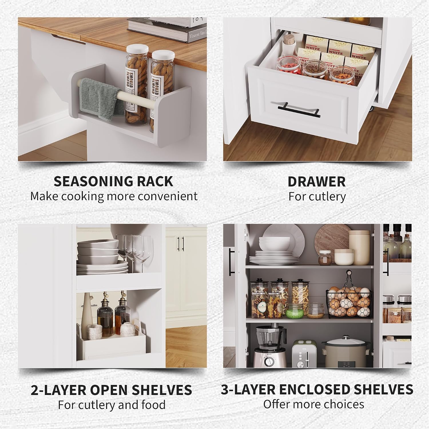 Rubber Wood Rolling Kitchen Island