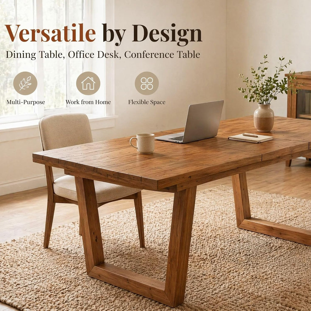Walnut Reclaimed Pine Extendable Dining Table U-Shaped Leg