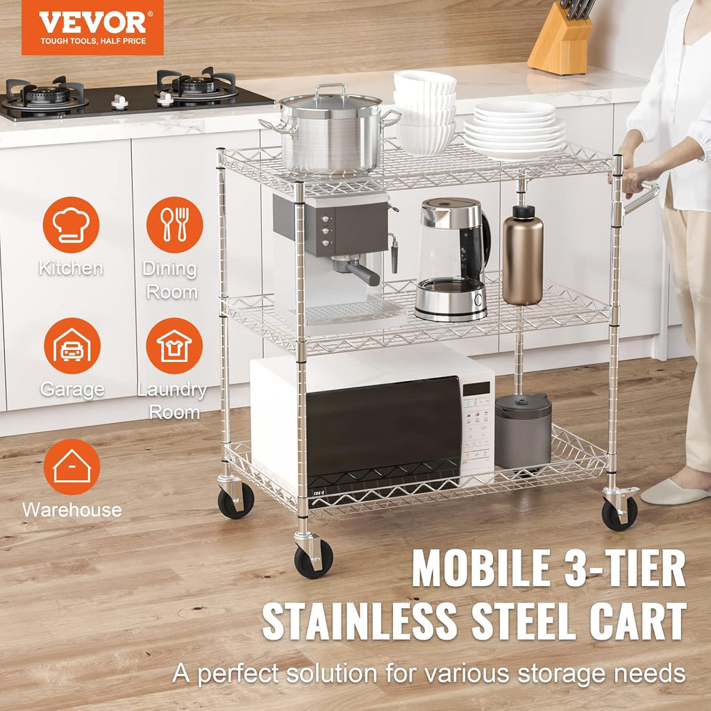 3-Tier Steel Rolling Kitchen Cart