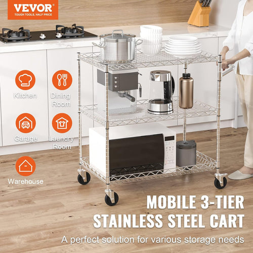 3-Tier Steel Rolling Kitchen Cart