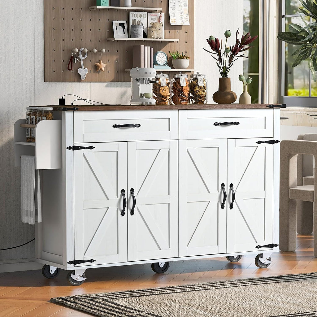 White Farmhouse Rolling Kitchen Island