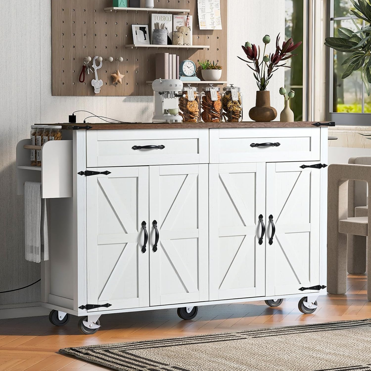 White Farmhouse Rolling Kitchen Island