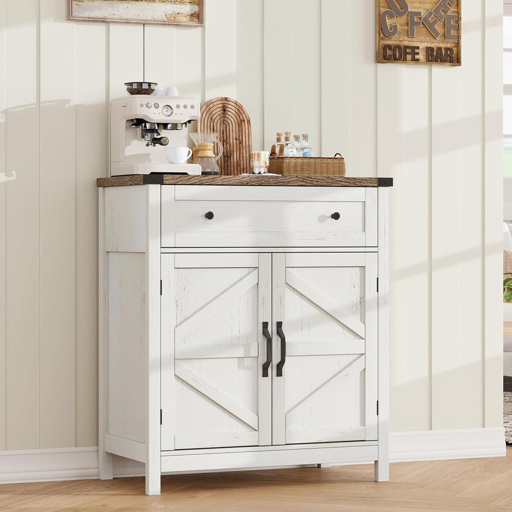 White Farmhouse Coffee Bar Sideboard