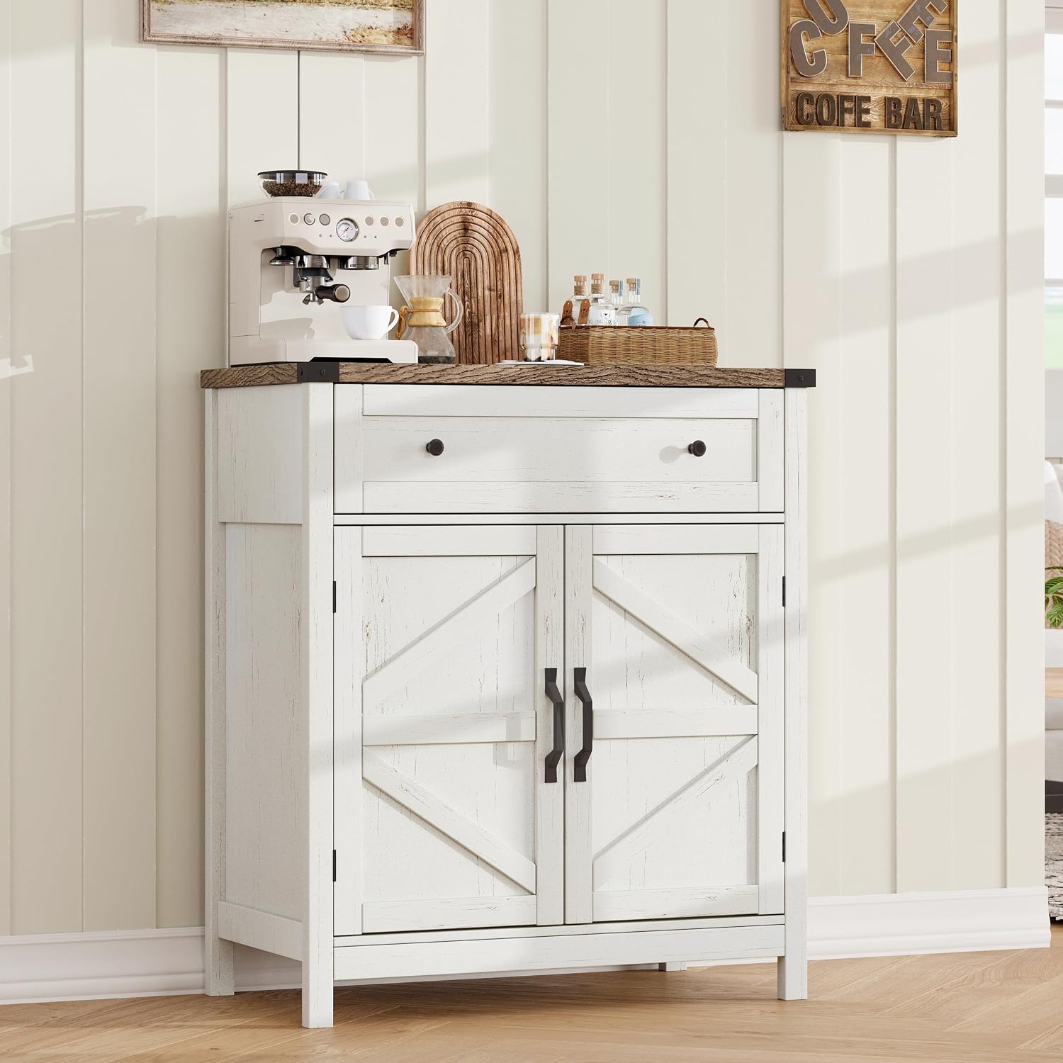 White Farmhouse Coffee Bar Sideboard