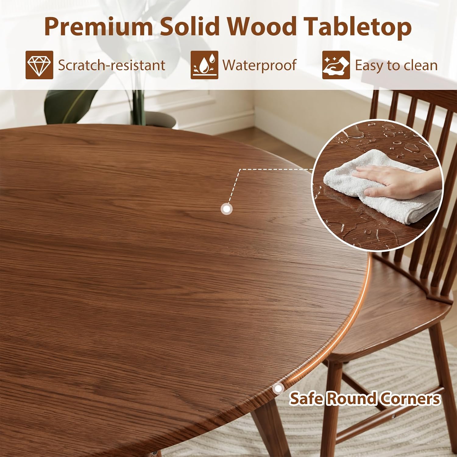 Walnut Solid Wood Extendable Round Oval Dining Table with Storage