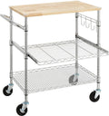 Oak Top Chrome Rolling Kitchen Cart