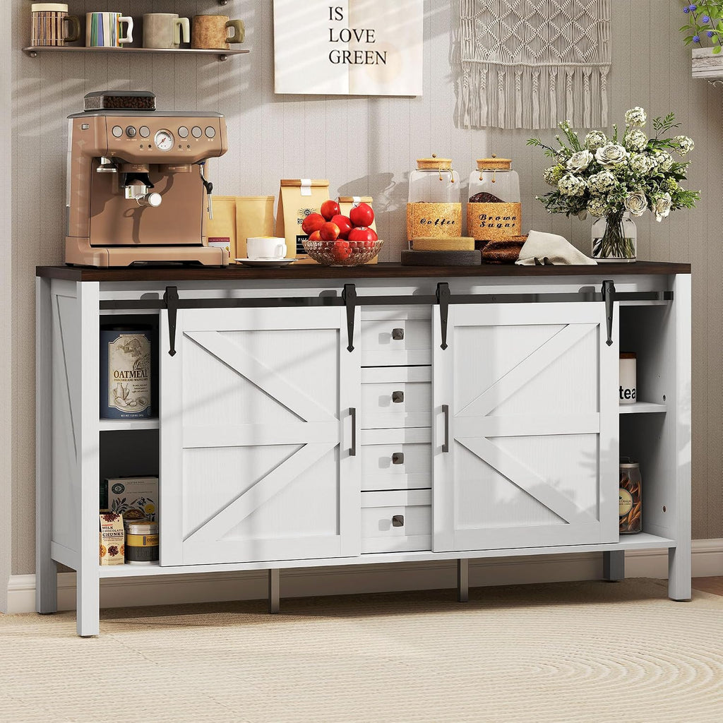 Distressed White Barn Door Sideboard