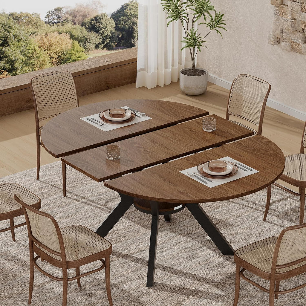 Extendable Round Dining Table with Storage Metal Legs