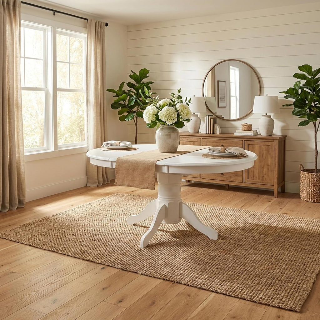 White Rubberwood Extendable Oval Dining Table 60 Inch