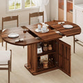 Walnut Pedestal Extendable Round Dining Table with Storage